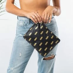 Women's Aloha Small Pineapple Royale Pouch In Gold On Black