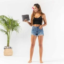 Aloha Small Pinstripe Pouch In White On Black