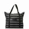 Luggage And Bags Aloha Pinstripe Zipper Tote In White On Black