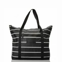 Luggage And Bags Aloha Pinstripe Zipper Tote In White On Black